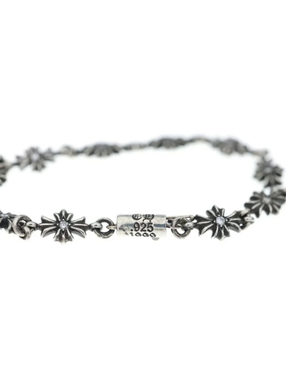 Chrome Hearts Tny CH Pls P Dia Tiny Ech Plus Pave Diamond Silver Bracelet